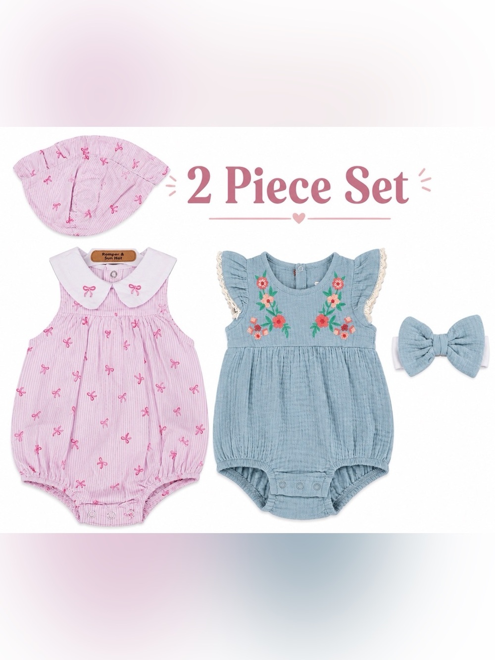 NWT Baby Essentials two 2-Piece Romper sets 3 Months
